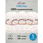 Пряжа для вязания Alize puffy fine 100 г 14.5 м микрополиэстер фантазийная мягкая 55 белый 5 мотков