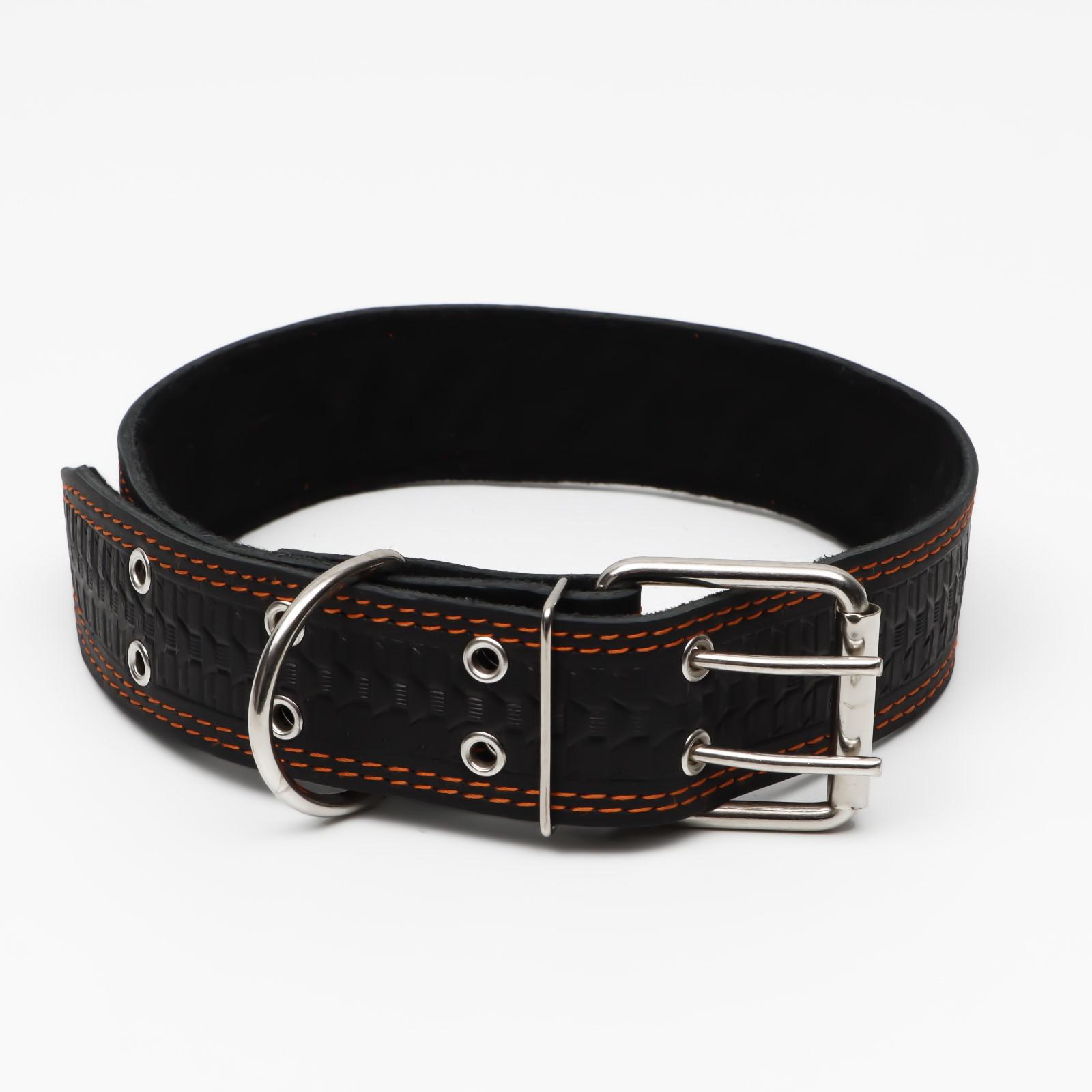 Ошейник Пижон кожаный с тиснением на синтепоне 85 х 4.5 см чёрный - фото 3
