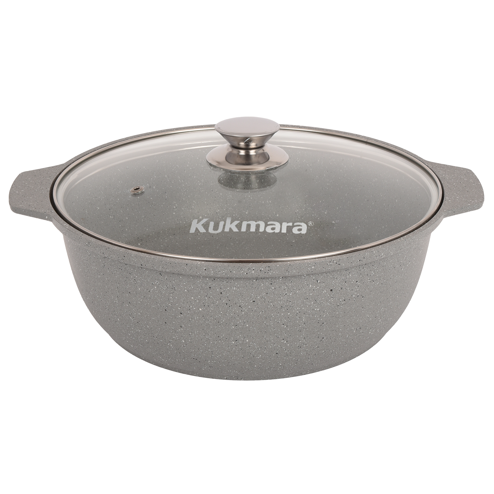 Кастрюля Kukmara жаровня антипригарное покрытие литая 5.0л стеклянная крышка Светлый мрамор жмс528а - фото 1