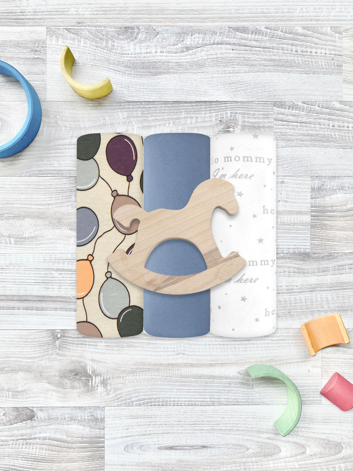 Изображение товара Пелёнка Mjolk Шарики/Blue Shadow/Hello Mommy трикотаж 80х80 см 3 шт.