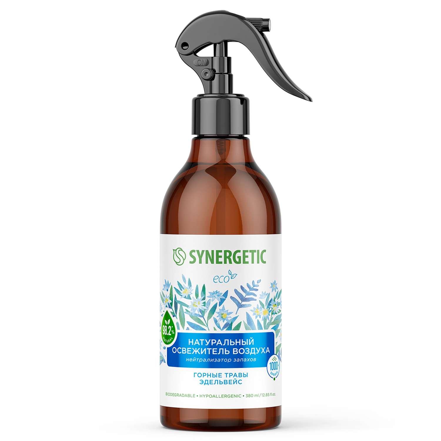 Освежитель воздуха Synergetic биоразлагаемый нейтрализатор запахов Горные травы и эдельвейс 380мл - фото 1