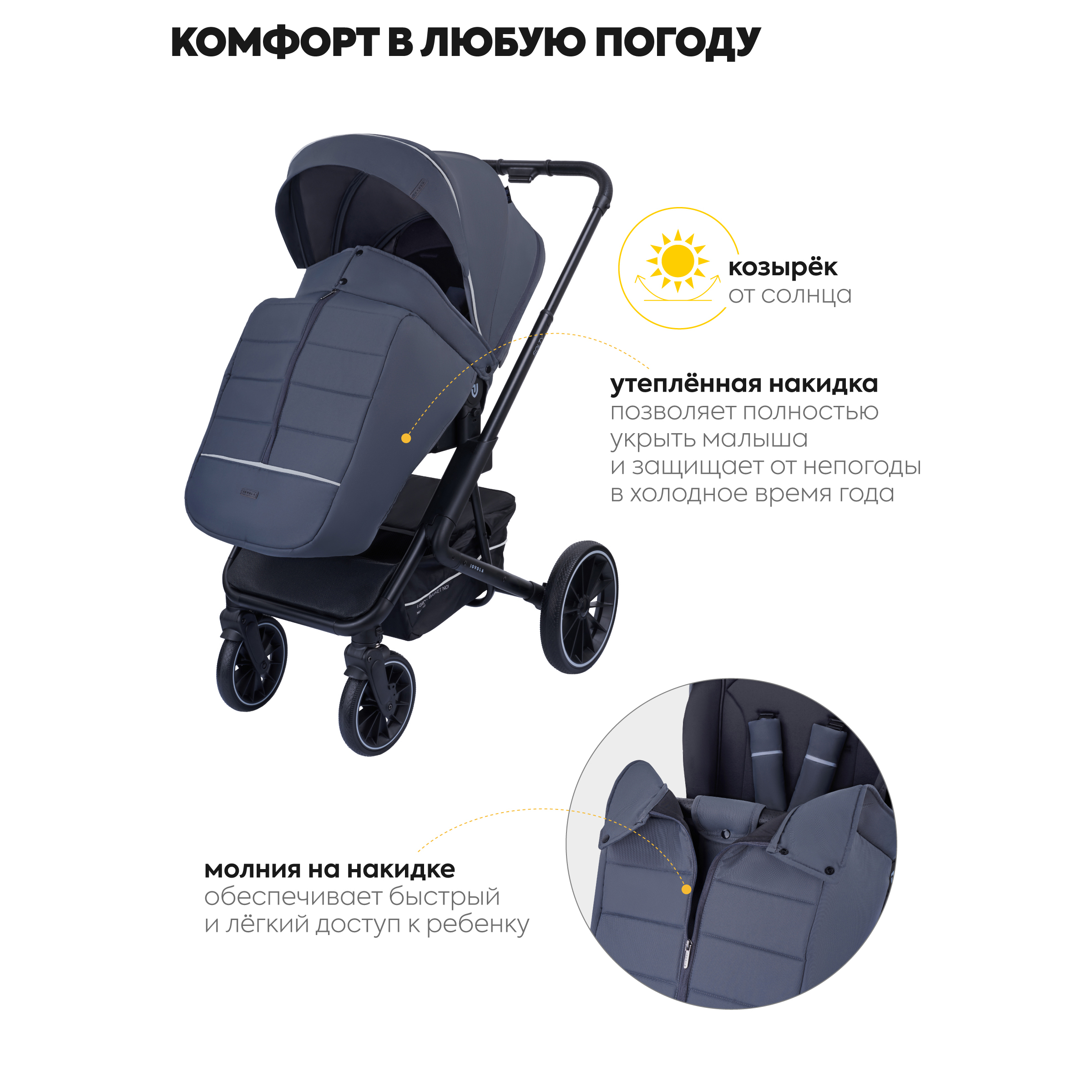 Коляска прогулочная JOVOLA Solty графит - фото 8