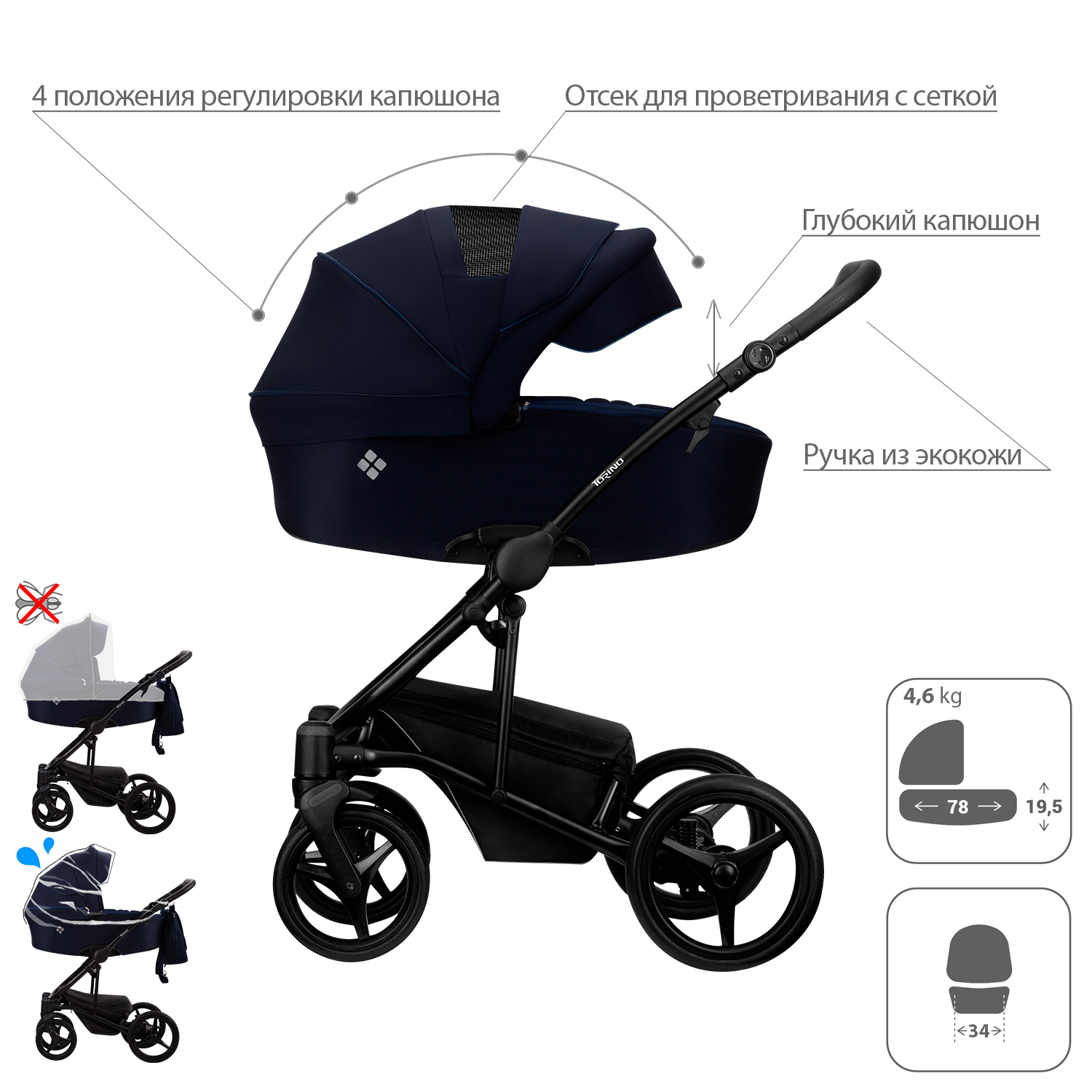 Коляска 2 в 1 Bebetto Torino Tex - фото 2