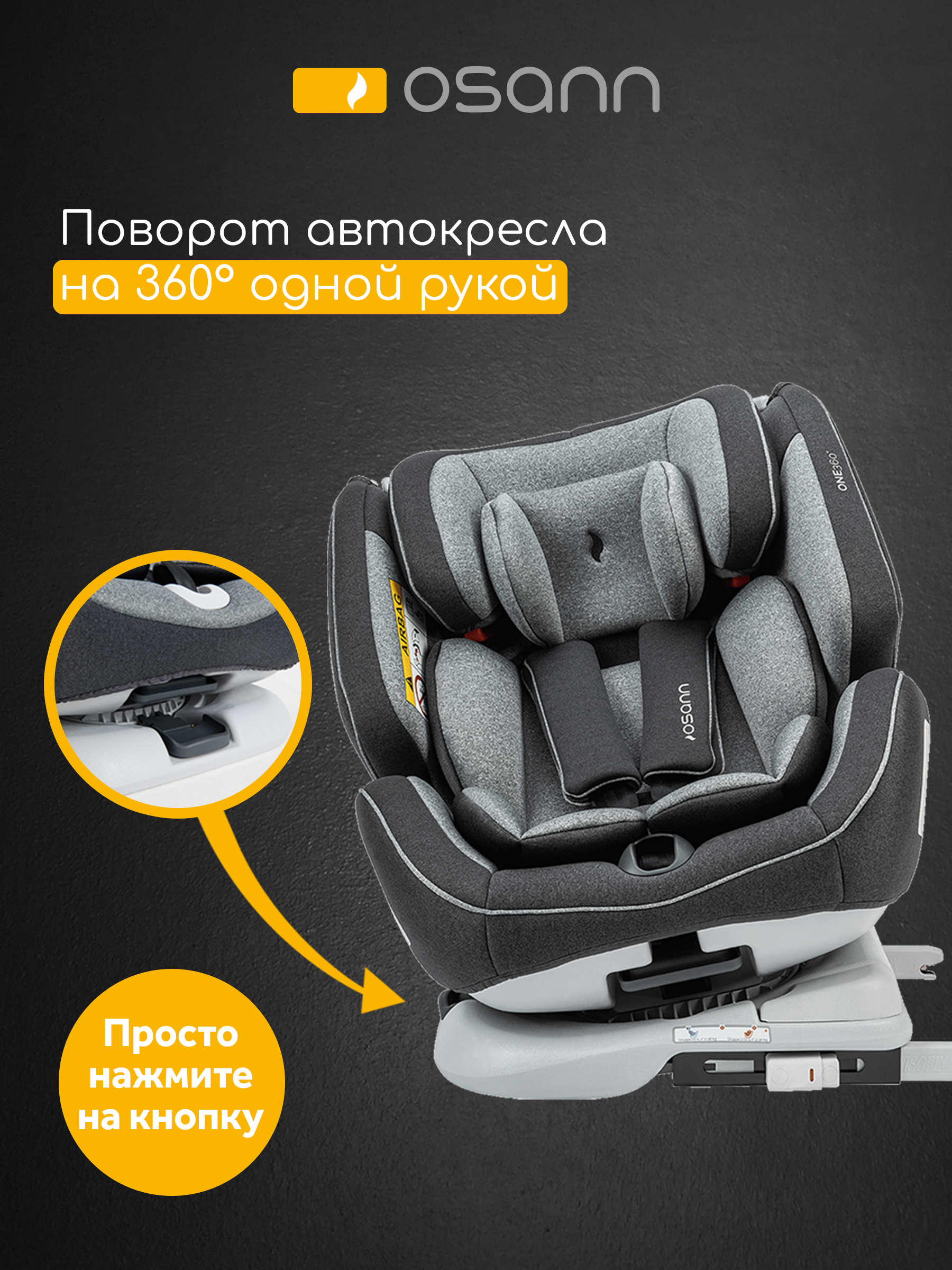 Автокресло Osann One 360 Isofix 0+/1/2/3 (0-36 кг) серый - фото 7
