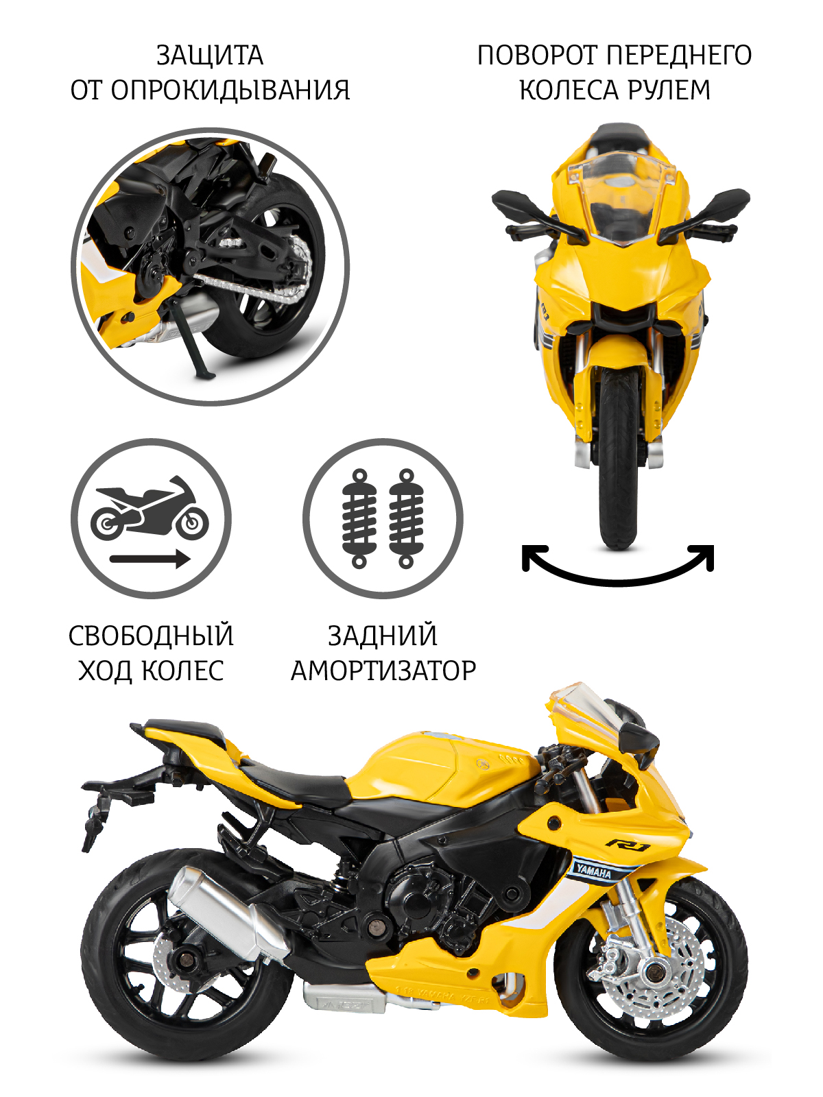 Мотоцикл АВТОпанорама Yamaha YZF R1 1:18 JB1251505 - фото 2