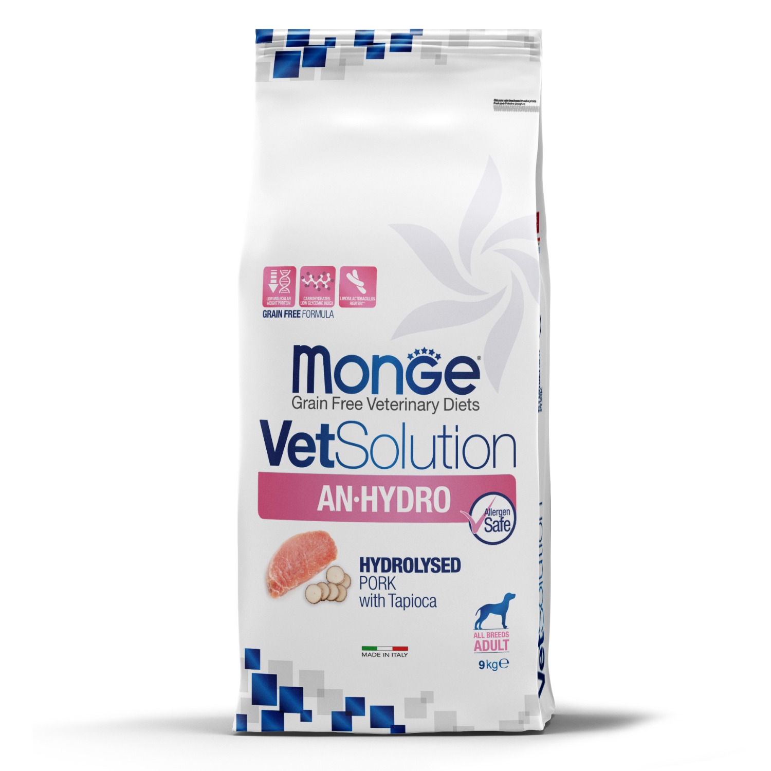 Корм для собак диетический MONGE VetSolution Dog An-Hydro ан-гидро при пищевой непереносимости 9кг - фото 1