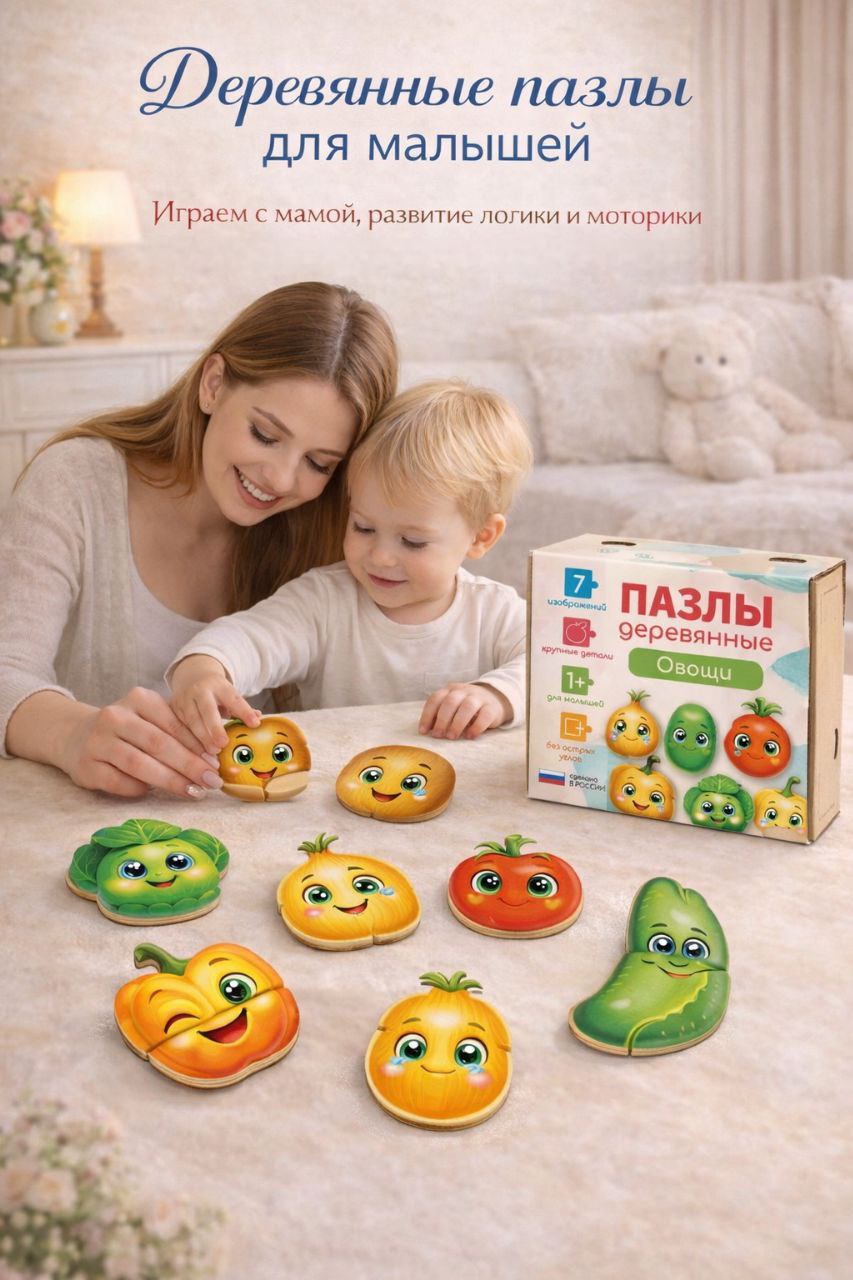 Пазл tomkiDM веселые овощи деревянный - фото 1
