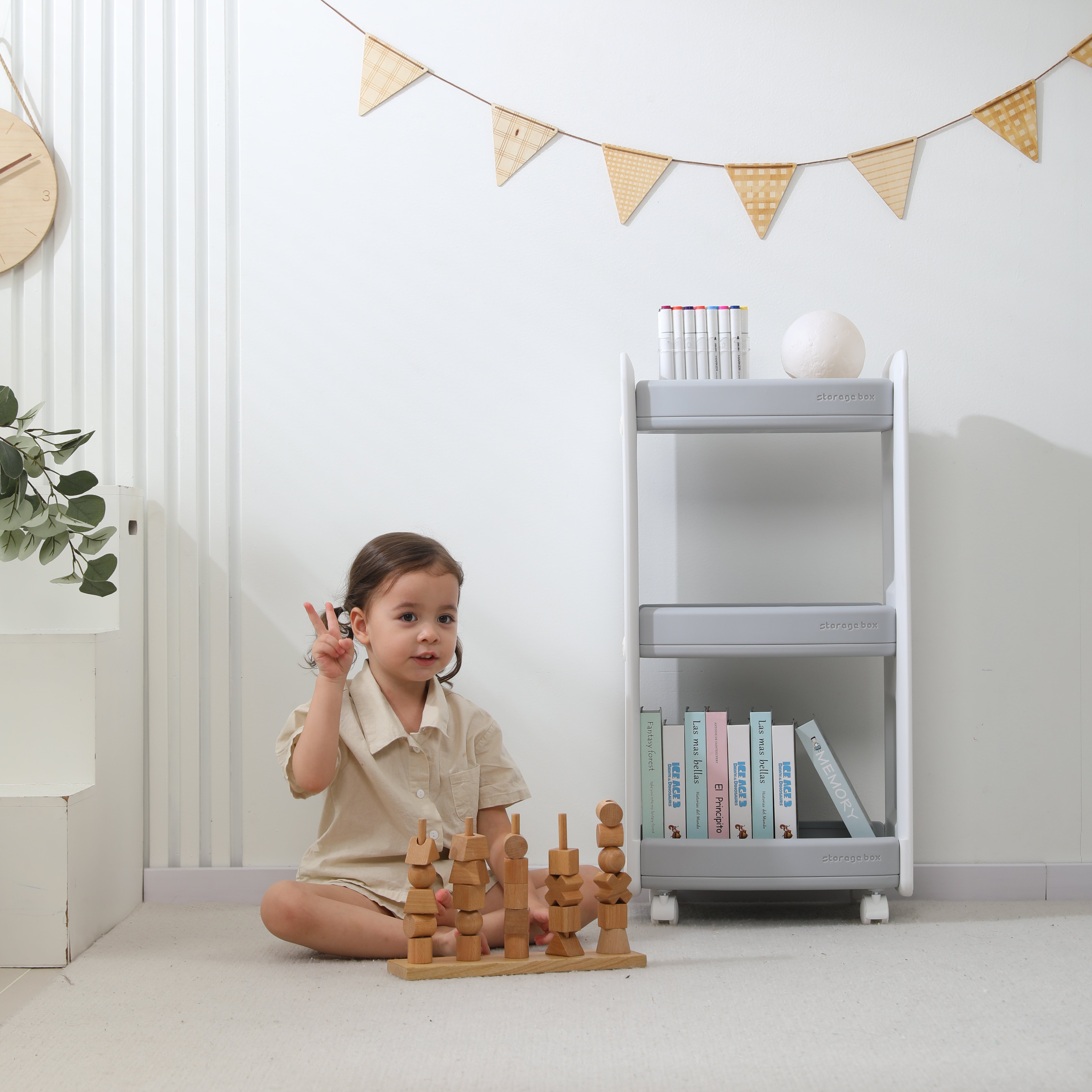 Тумба-стеллаж UNIX Kids Storagebox 3 levels Grey - фото 8