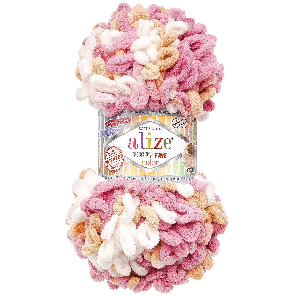 Пряжа для вязания Alize puffy fine color 100 г 14.5 м микрополиэстер плюшевая мягкая 6402 секционный 5 мотков - фото 5