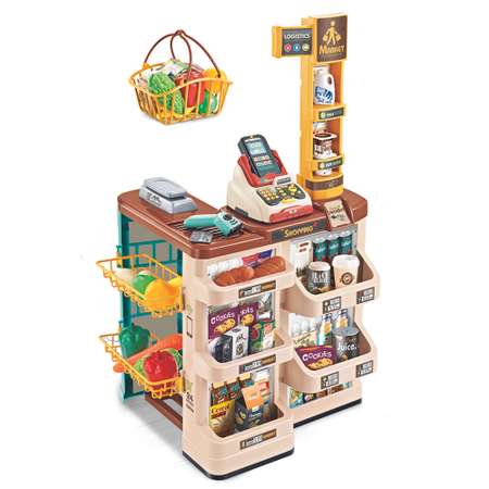 Игровой набор Jiacheng продукты, тележки и корзинки, прилавок, касса