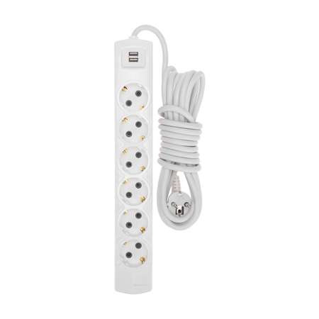 Удлинитель REXANT Premium 5 метров 6 гнезд с/з 2 USB белый