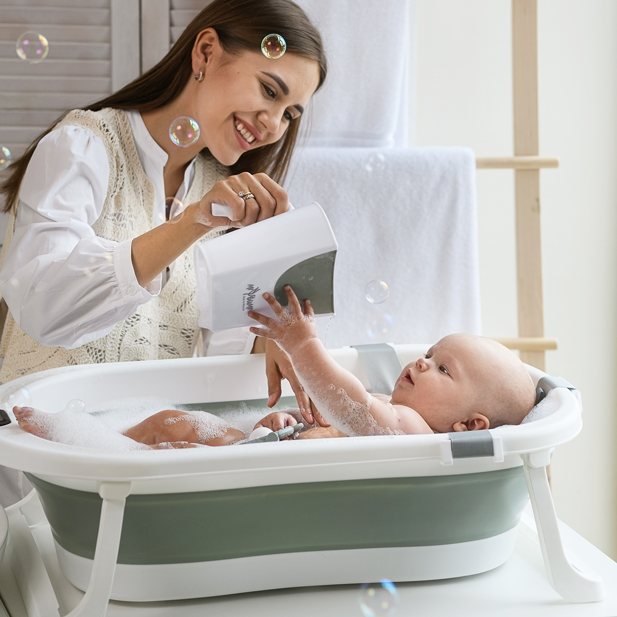 Ванночка Miyoumi с матрасиком, складная зеленый - фото 18