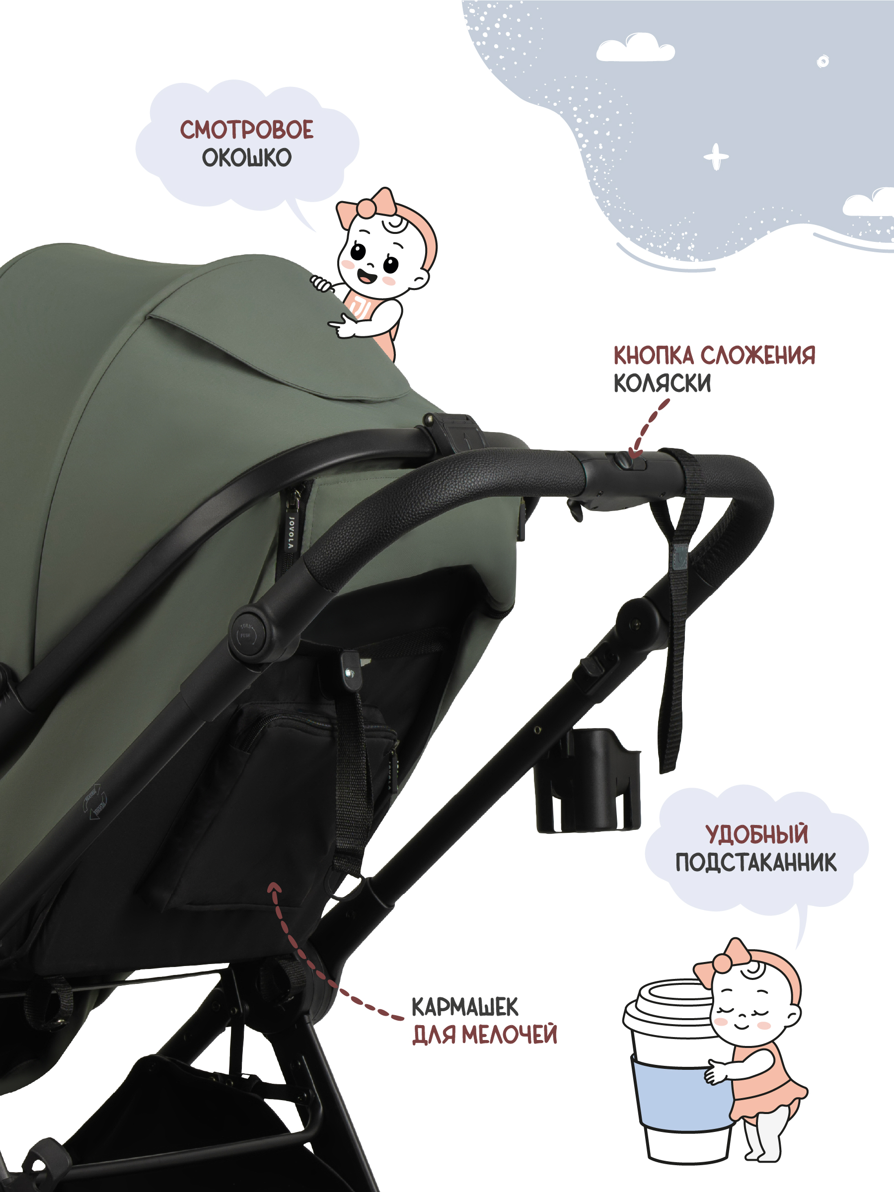 Коляска трансформер JOVOLA Truck перекидная ручка зеленый - фото 9