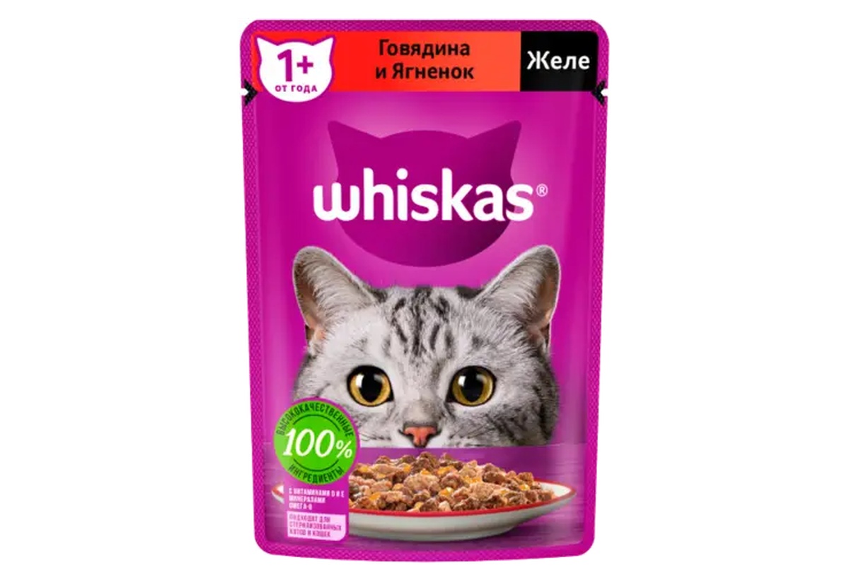 Корм для кошек Whiskas желе с говядиной и ягненком 75г - фото 1