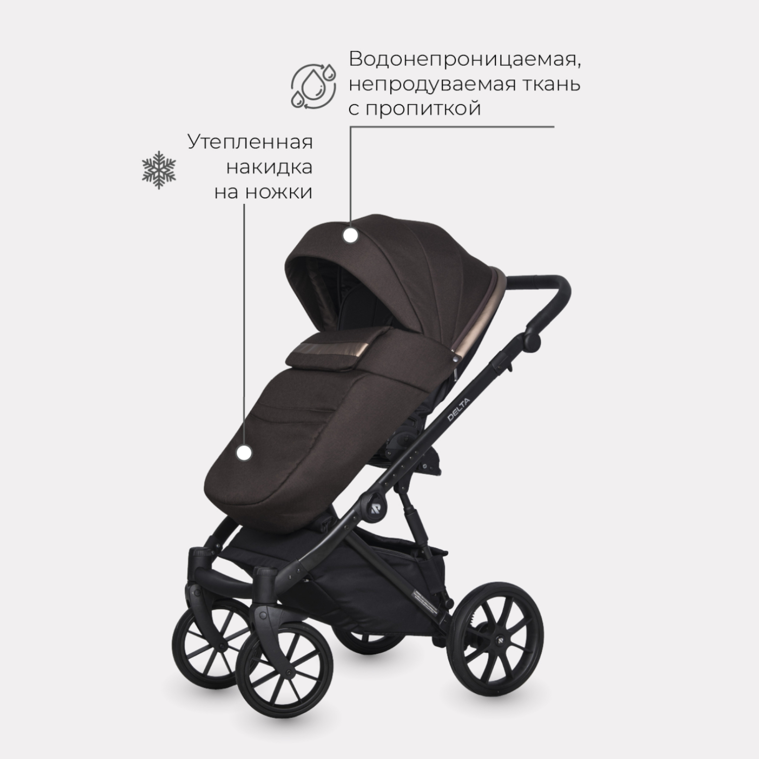 Коляска 2в1 Riko Basic Delta Chocolate - фото 5