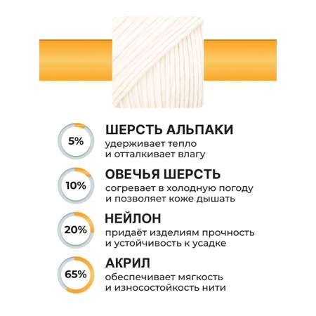 Пряжа ВЯЗЬ Альпа мягкая теплая с редким длинным ворсом прочная 100 г 320 м 3 мотка 01 белый