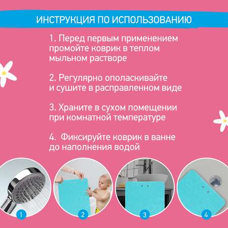 Коврик противоскользящий ROXY-KIDS резиновый детский для ванной цвет аквамарин 35*76