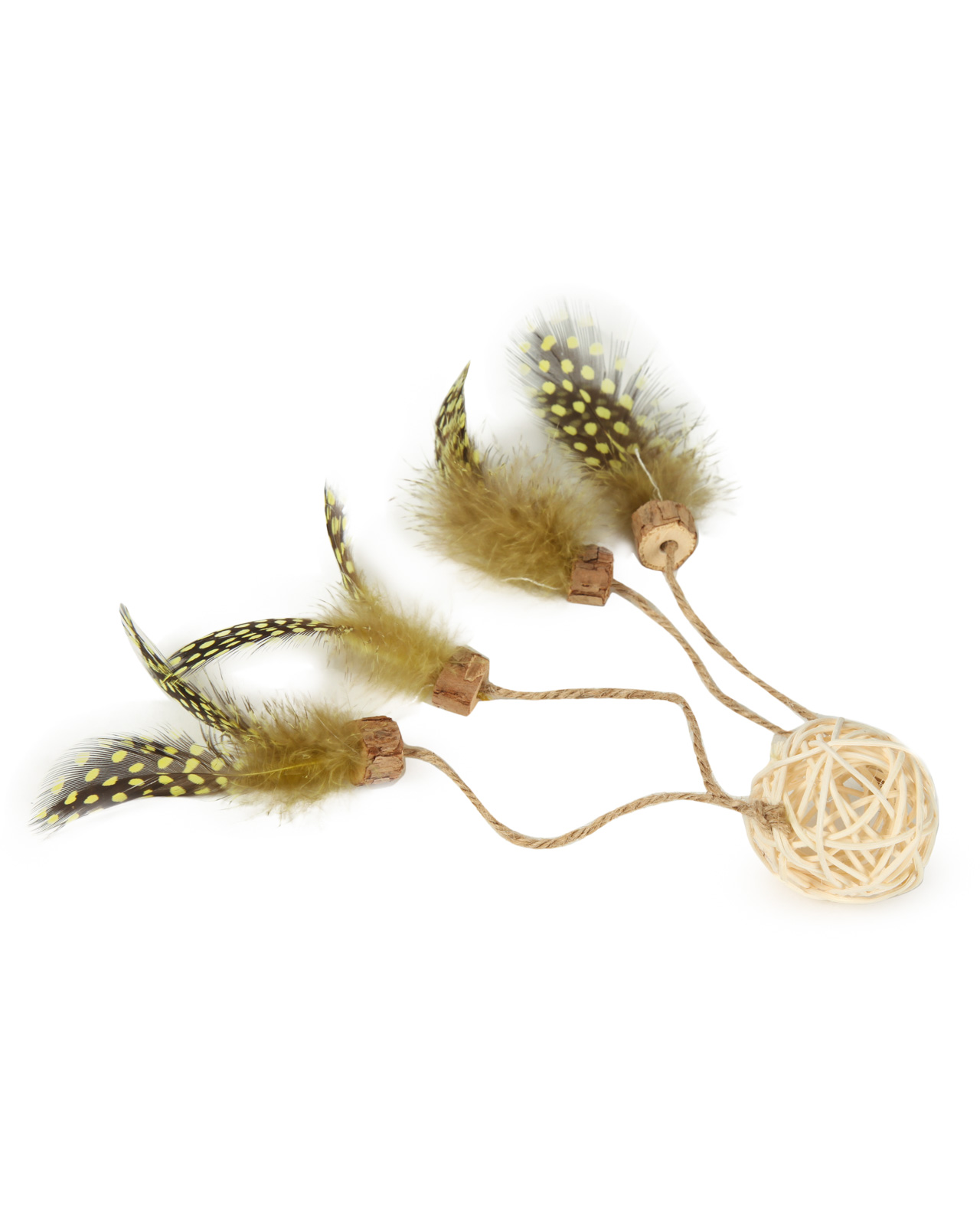 Игрушка для кошек Barbaks Мяч из ротанга с натуральными перьями 17*5*5 см - фото 5