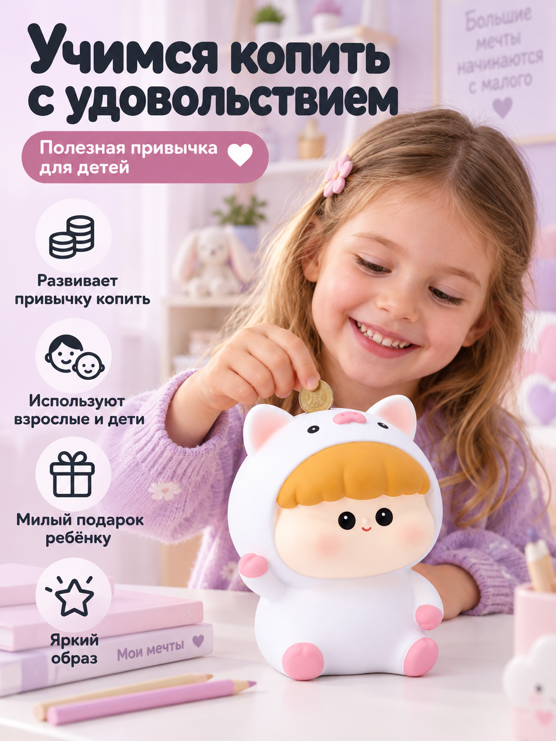 Копилка пластиковая iLikeGift Поросенок - фото 6