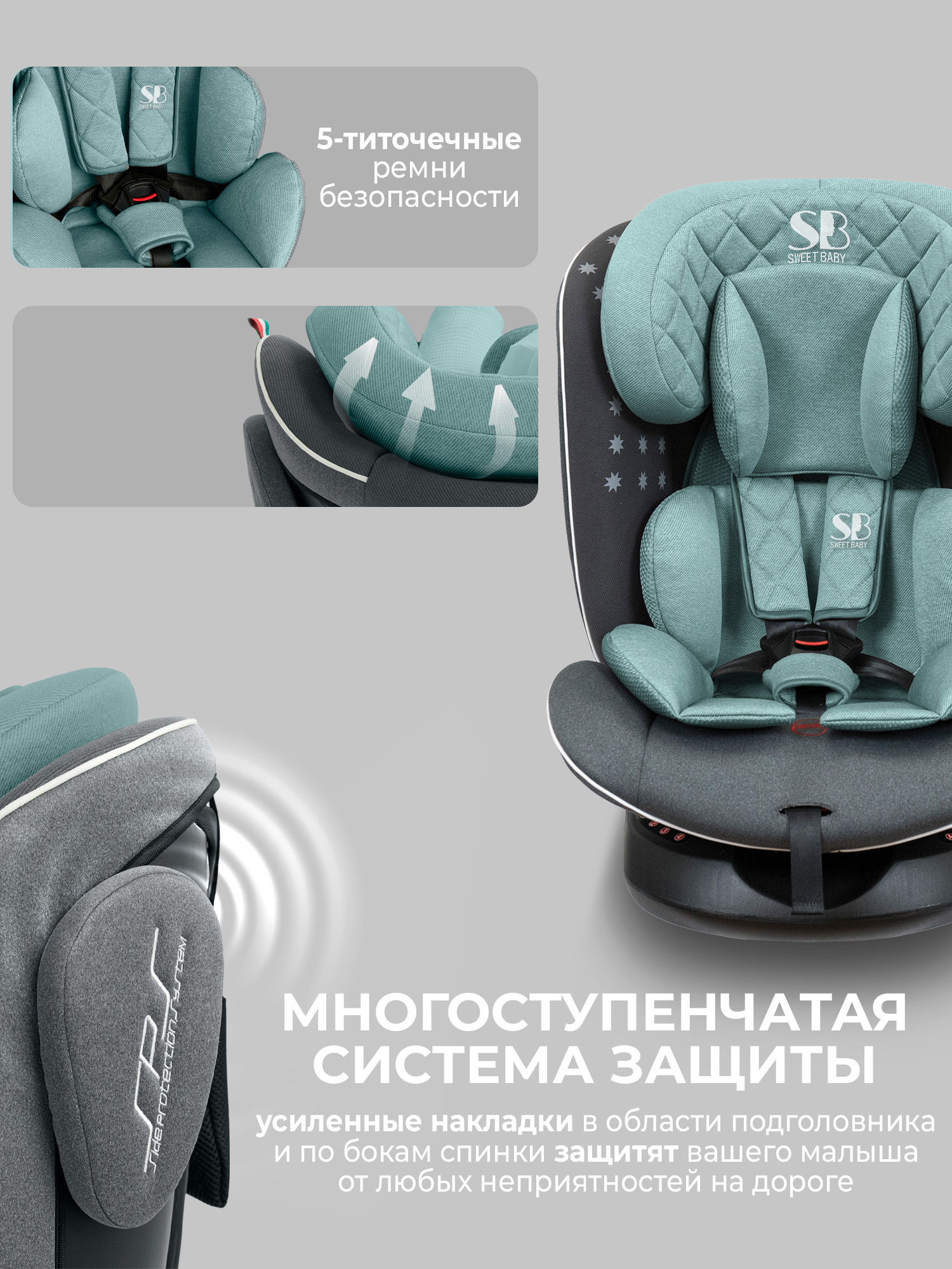 Автокресло Sweet Baby Crosstour Isofix 0+/1/2/3 (0-36 кг) бирюзовый - фото 3