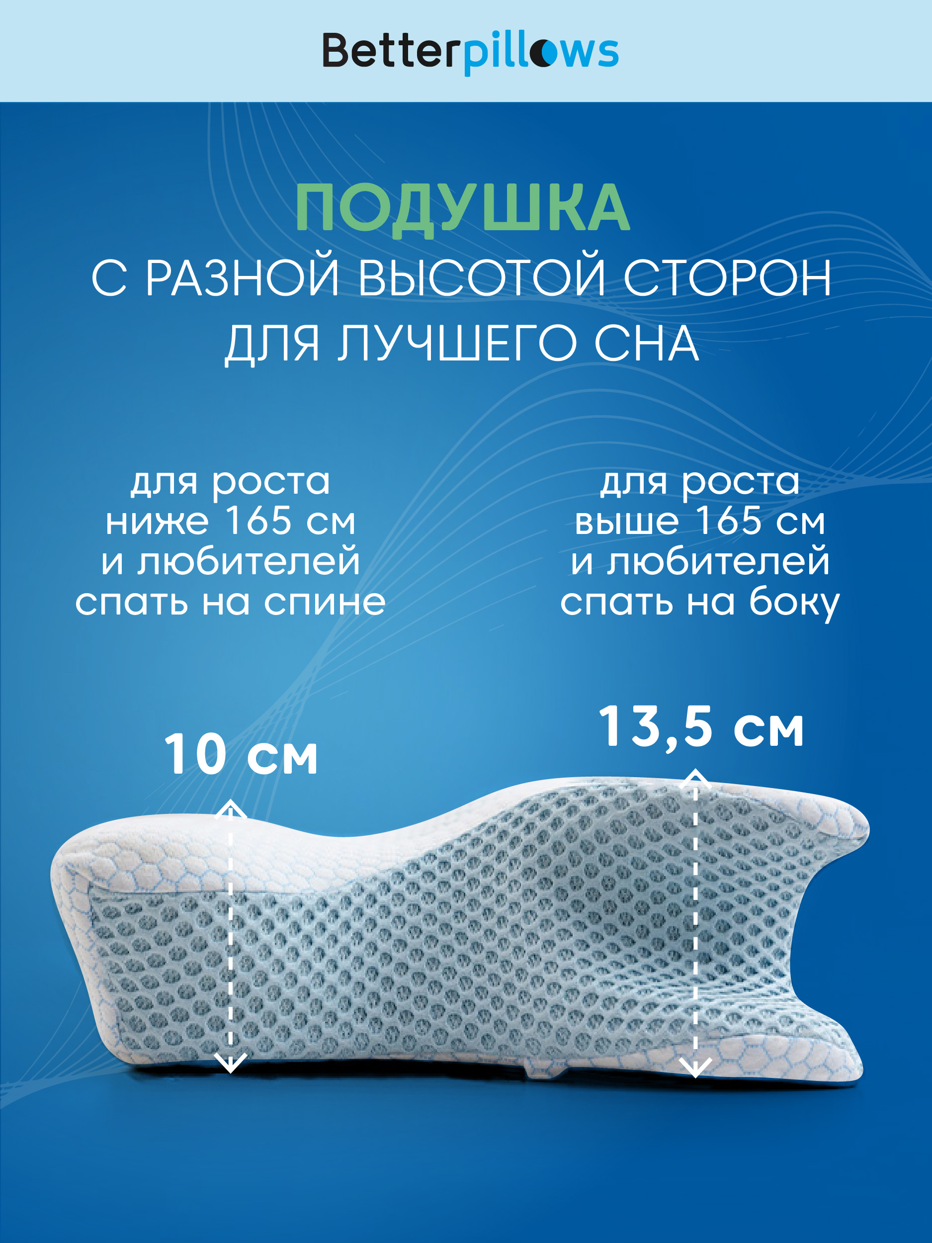 Подушка ортопедическая для сна Betterpillows с эффектом памяти для взрослых и детей - фото 8