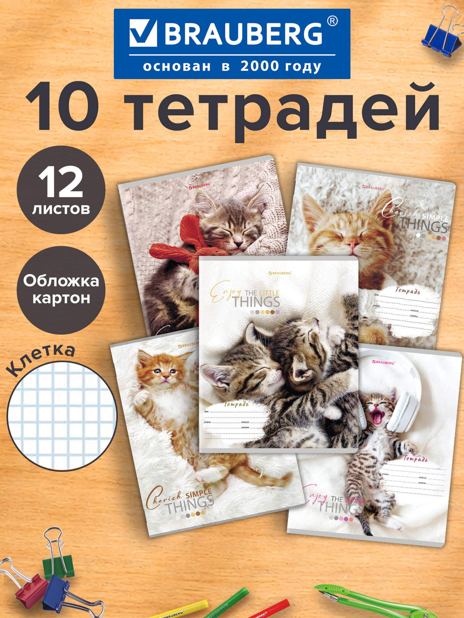 Тетрадь Brauberg клетка 12 лист. 10 шт. - фото 1