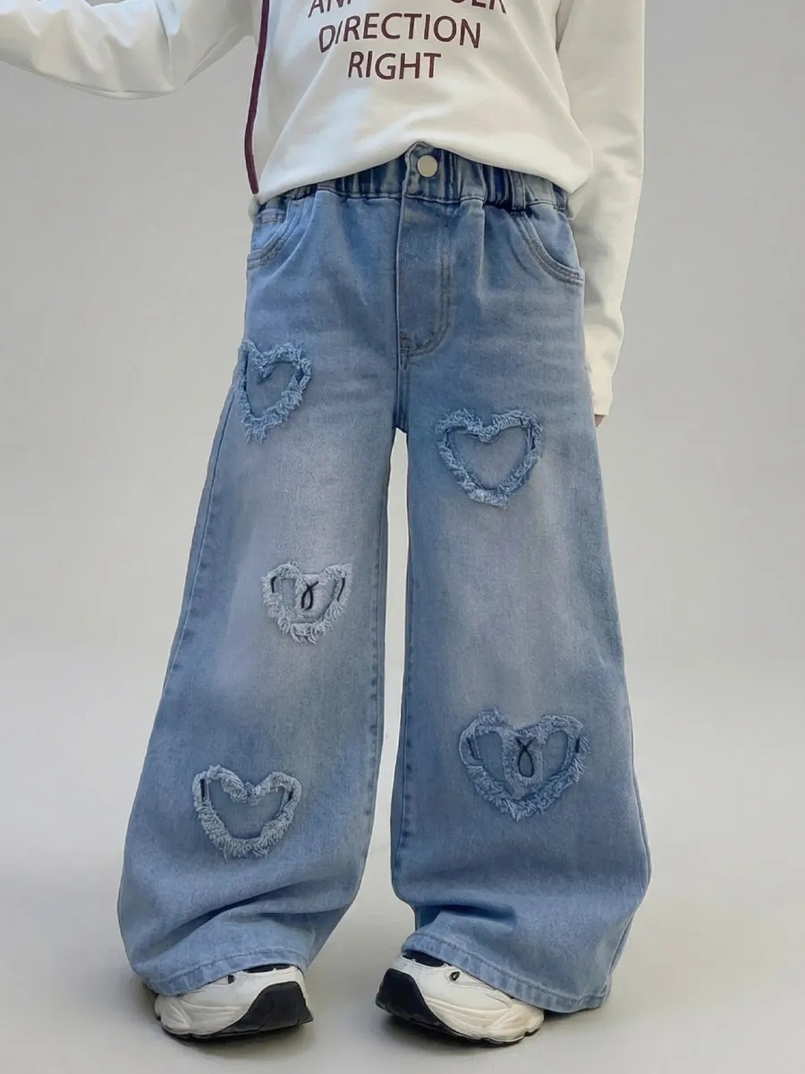 Джинсы iUkoworld Джинсы для девочки широкие палаццо на резинке - фото 1