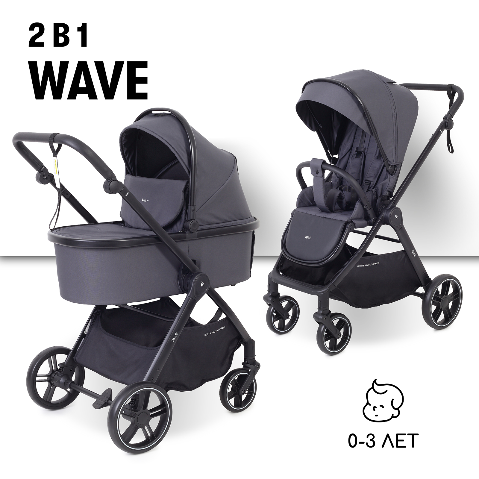 Коляска 2в1 Rant Basic Wave graphite серый - фото 1