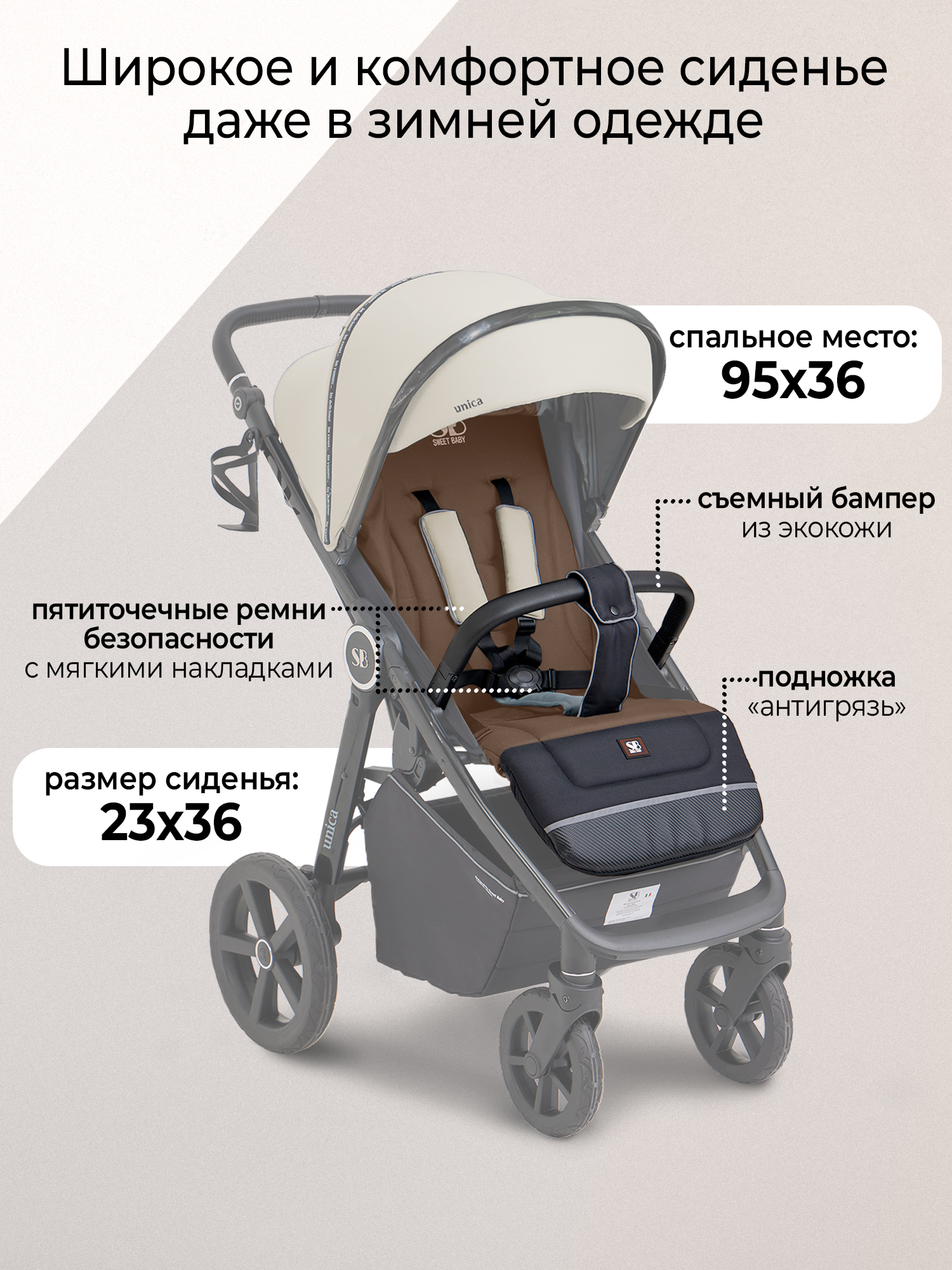 Коляска прогулочная Sweet Baby Unica Olive Green хаки - фото 3