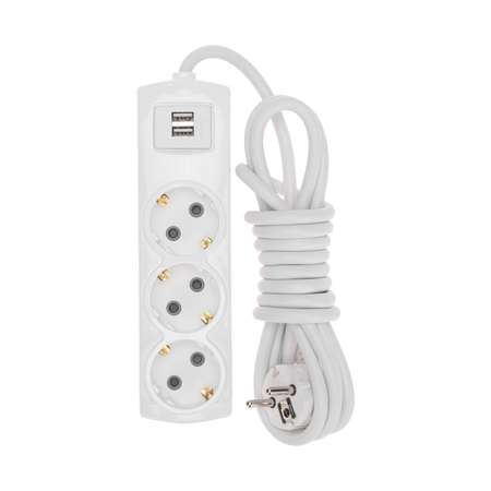 Удлинитель REXANT Premium 3 метра 3 гнезда с/з 2 USB белый