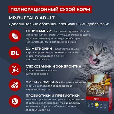 Корм для взрослых кошек Mr.Buffalo Adult с курицей сухой 1.8кг