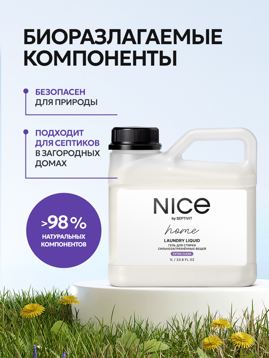 Гель для стирки NICE by Septivit Сильнозагрязненные вещи 1л - фото 7