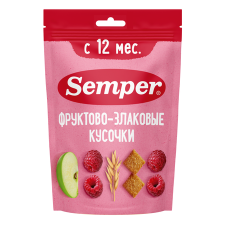 Фруктовые кусочки Semper Яблоко и малина с 12 мес 37 г