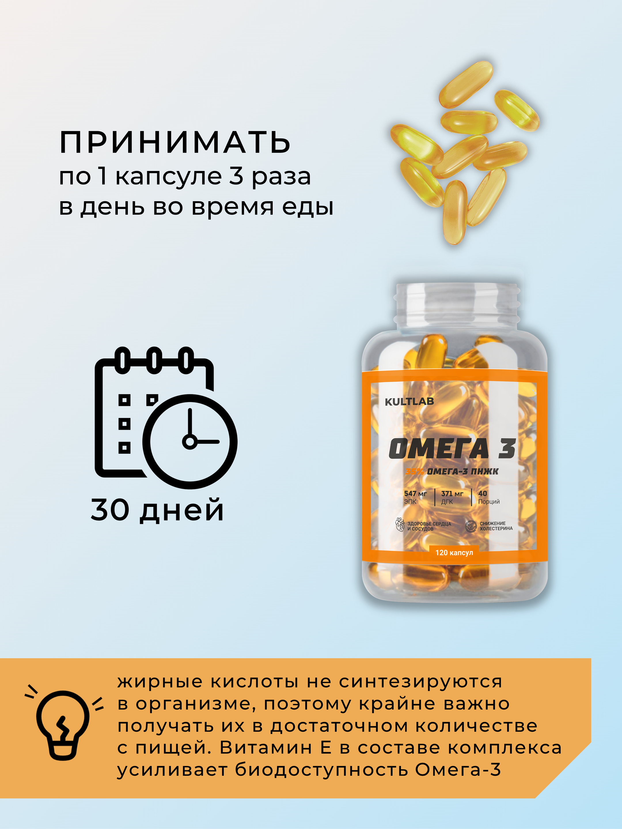 Витамины для сердца Kultlab Омега 3 1350 мг - фото 3