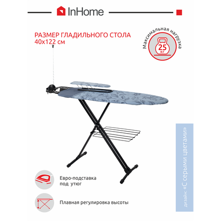 Гладильная доска InHome складная с розеткой и подставкой для утюга