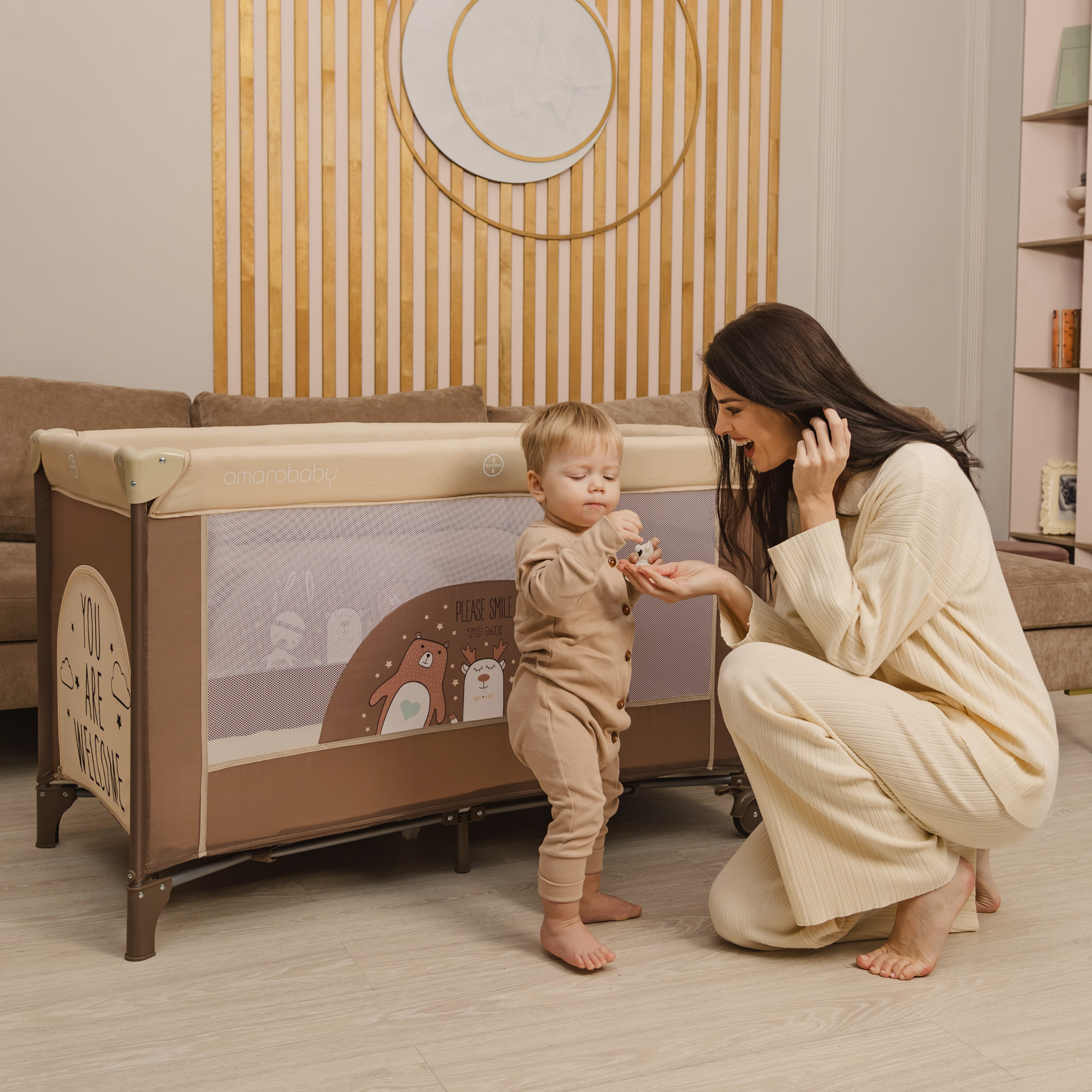 Манеж-кровать AmaroBaby Multiform Smile Friends прямоугольный бежевый AMARO-26MSF-Be - фото 21