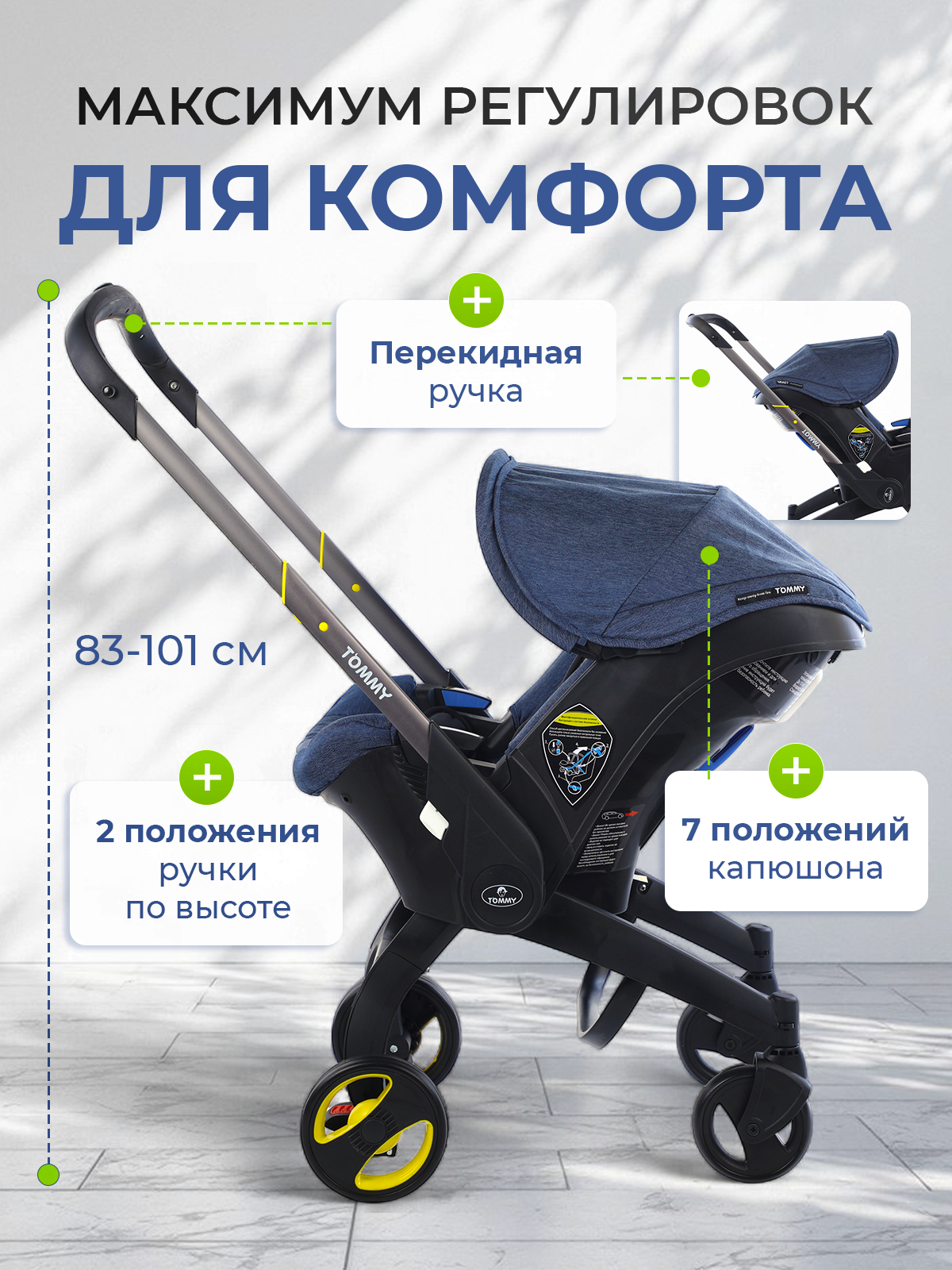 Коляска трансформер TOMMY Freedom синий - фото 2