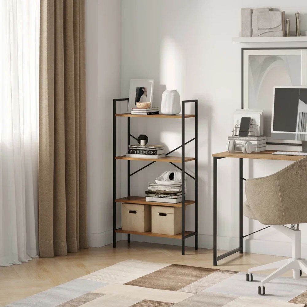 Стеллаж Leset Стилвуд 24 широкий 4 полки Черный/Дуб крафт золотой - фото 3