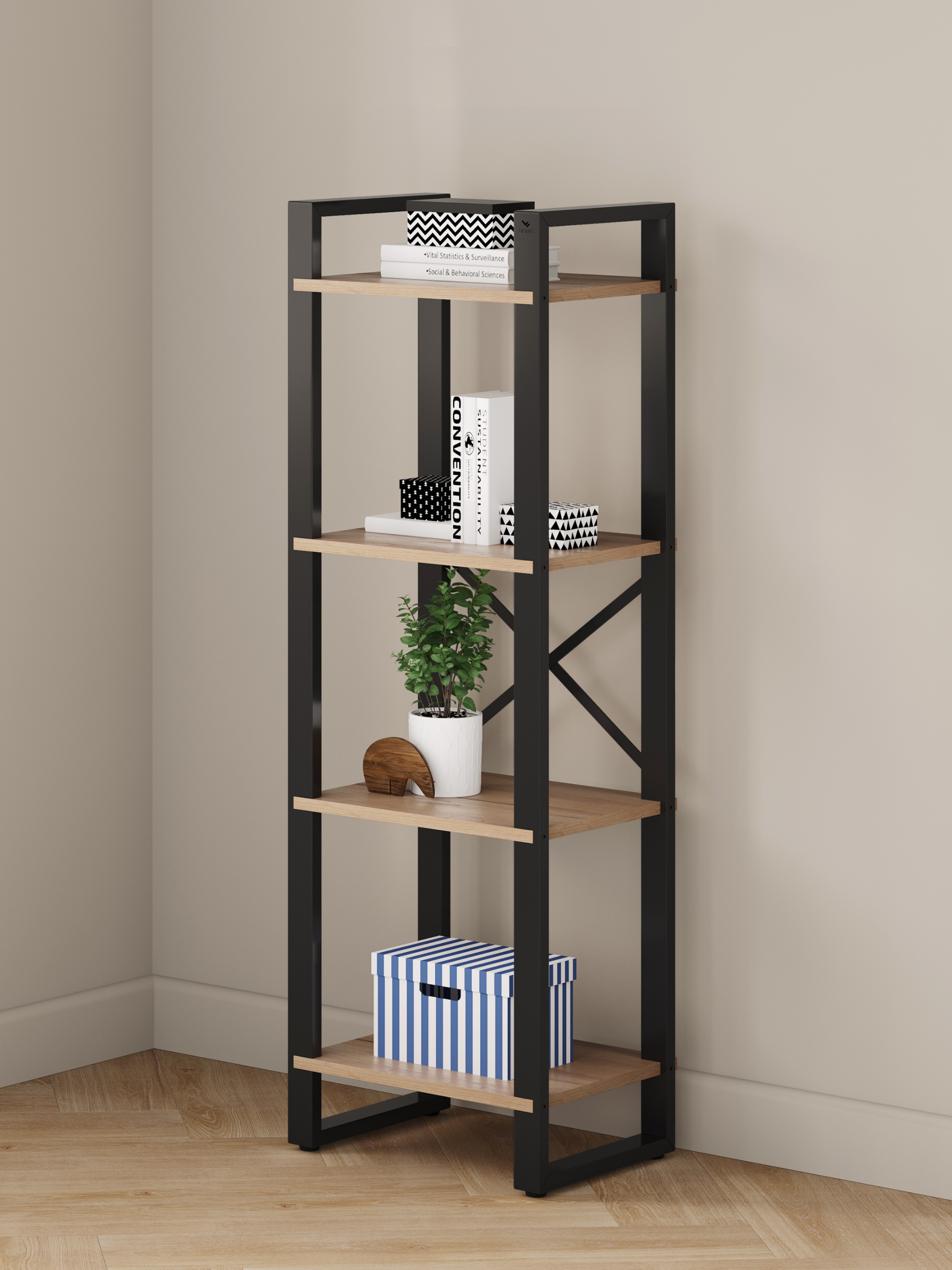 Изображение товара Стеллаж Leset Стилвуд 114 Черный/Дуб крафт золотой