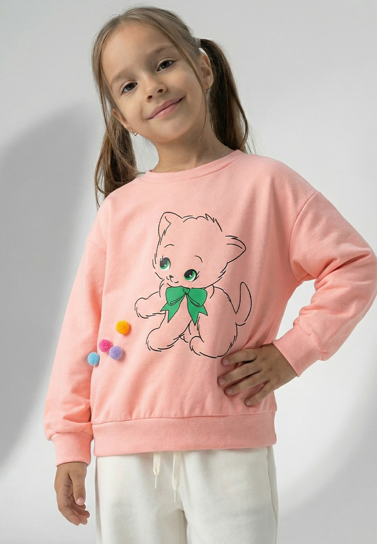 Изображение товара Свитшот YOULALA для девочки 98 с аппликацией кошечка и начесом