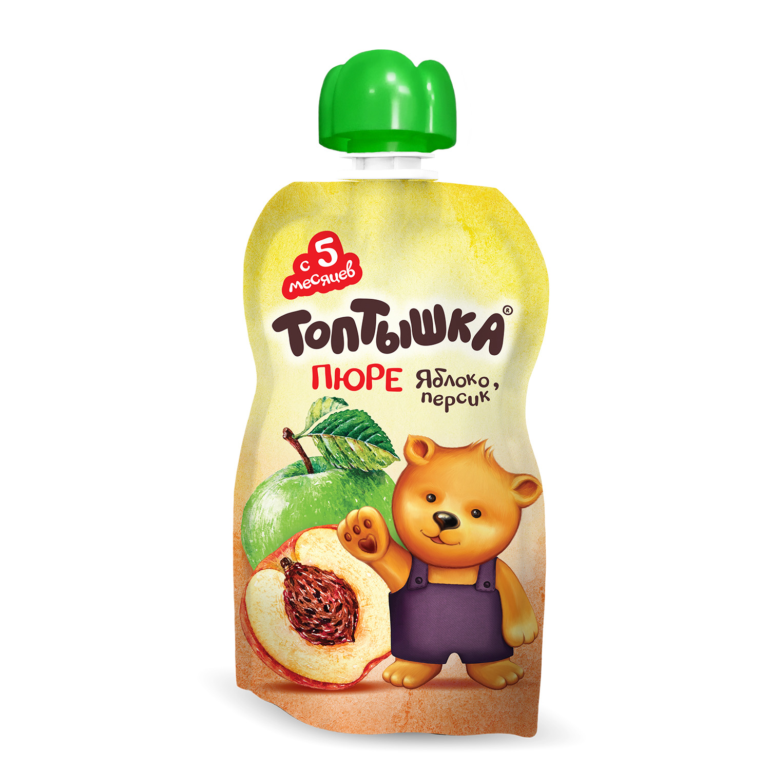 Пюре Топтышка Яблоко-персик с 5 мес 90 г - фото 1