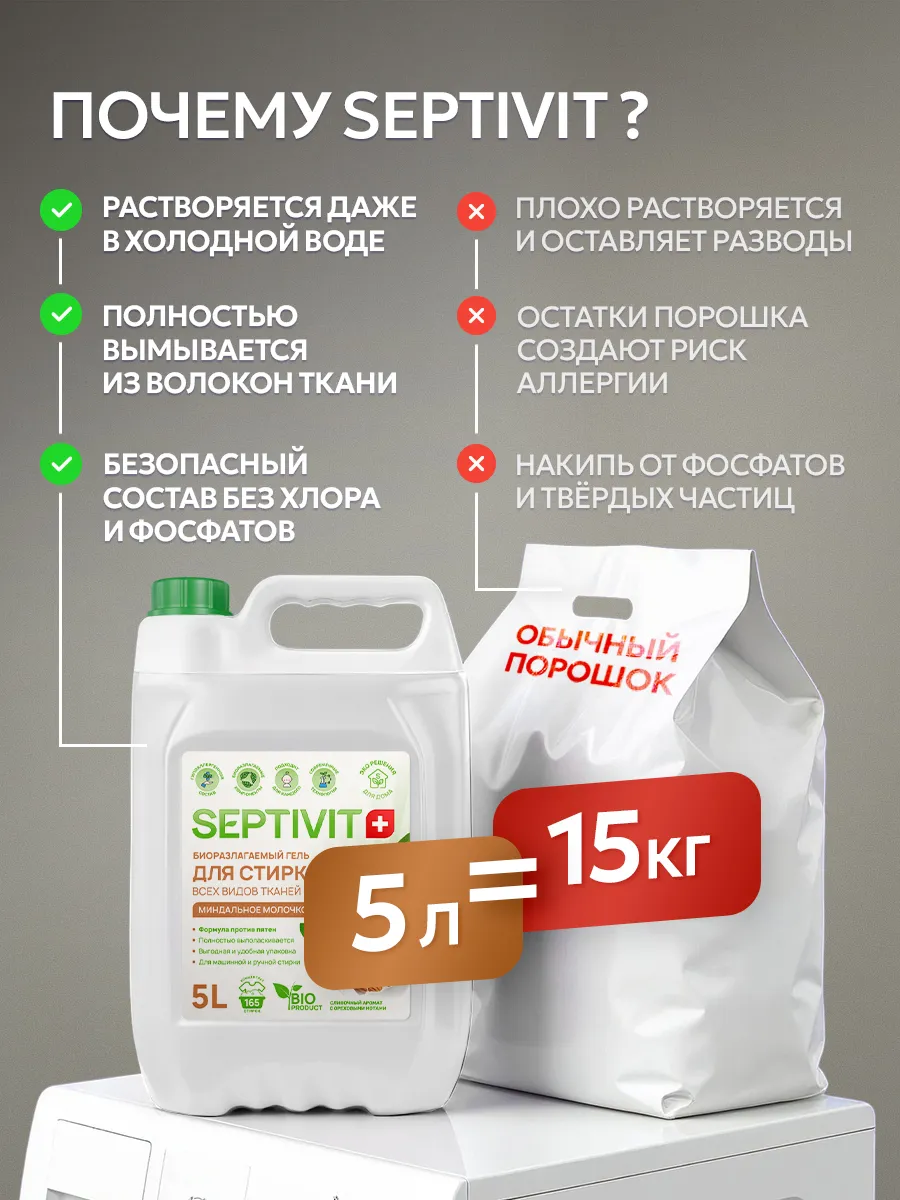 Гель для стирки SEPTIVIT Миндальное молочко 5 л - фото 7