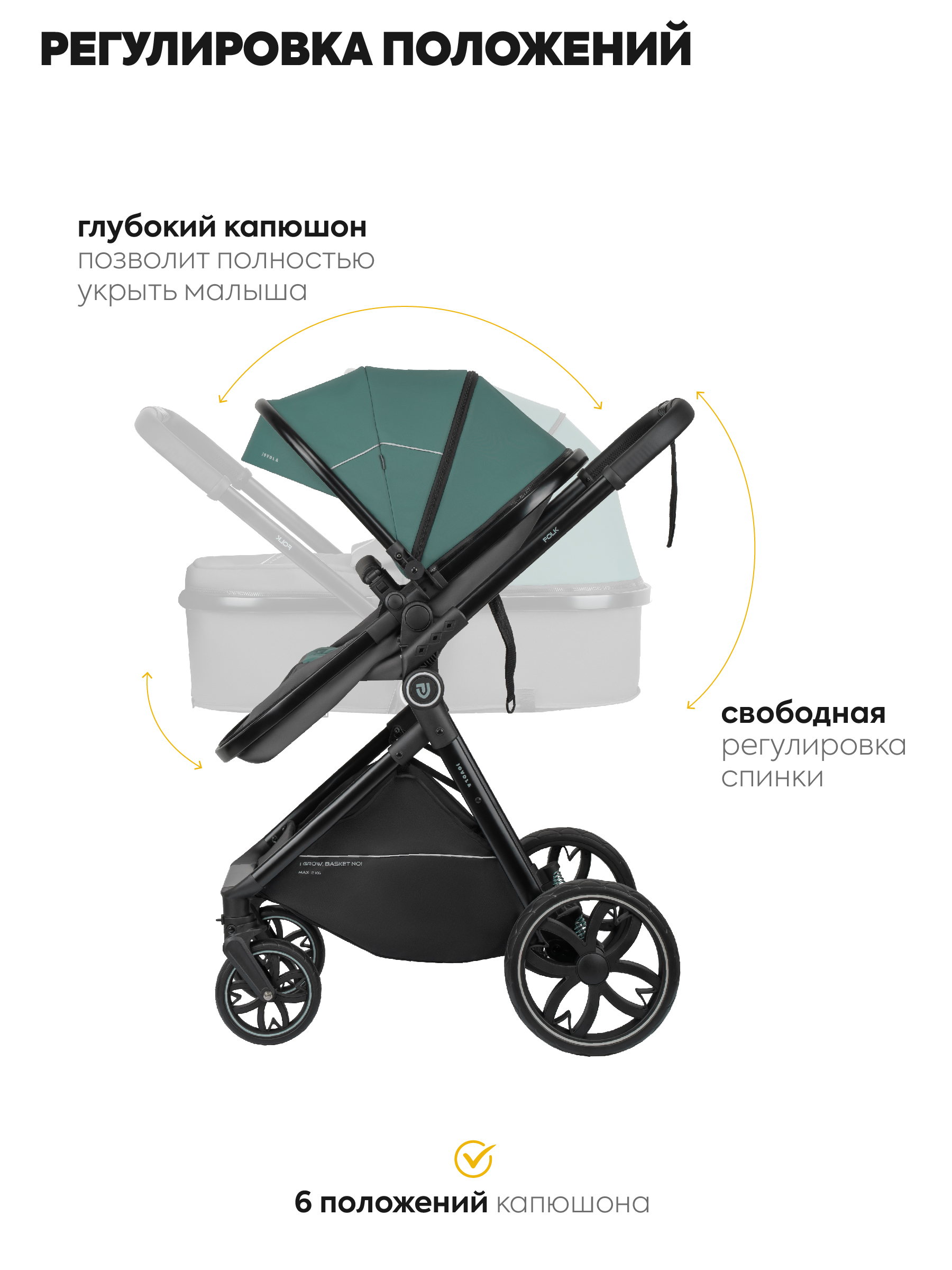 Коляска трансформер JOVOLA Folk W с утепленным вкладышем зеленый - фото 5