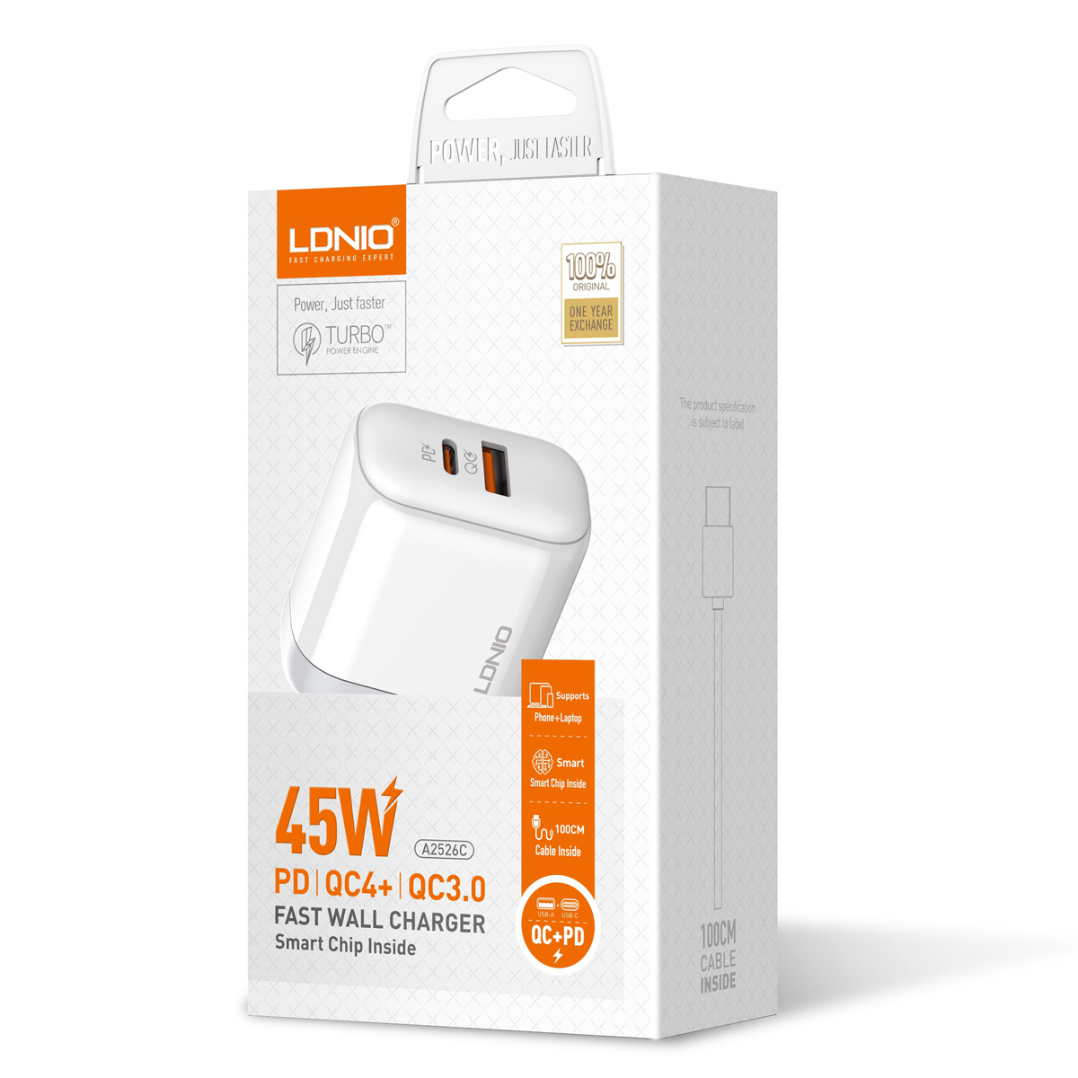 Сетевое зарядное устройство LDNIO A2526C + кабель Micro/PD+PPS+SCP + QC 4.0+ / 2×USB 3-12V 45W / белый - фото 1