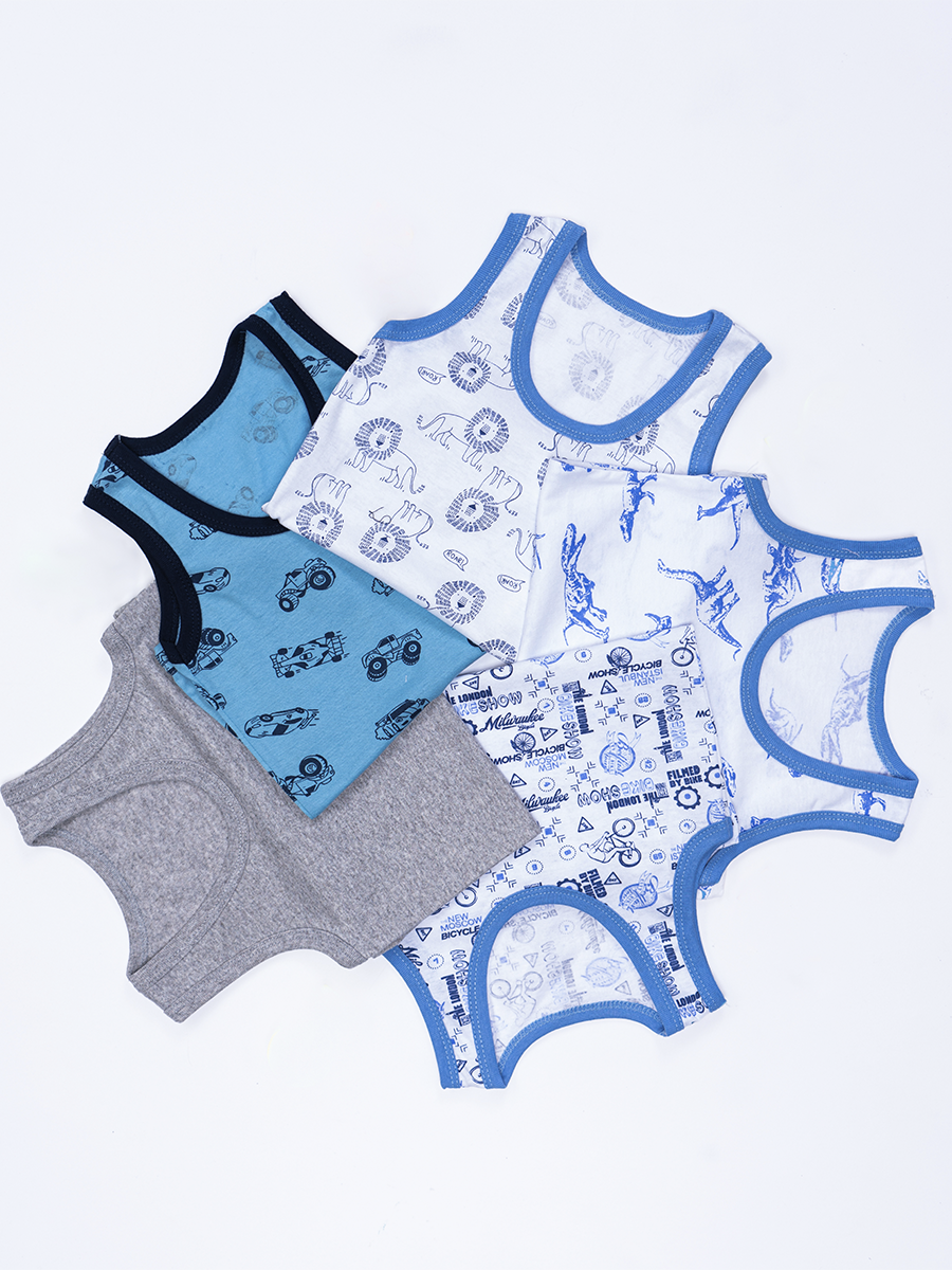 Майка 5 шт Babycollection 452/mkb000/sph/k3/003/p1/W*mсерый,голубой - фото 1