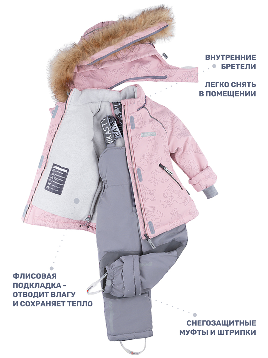 Куртка и полукомбинезон NIKASTYLE 7з0224 пудра/серый - фото 5