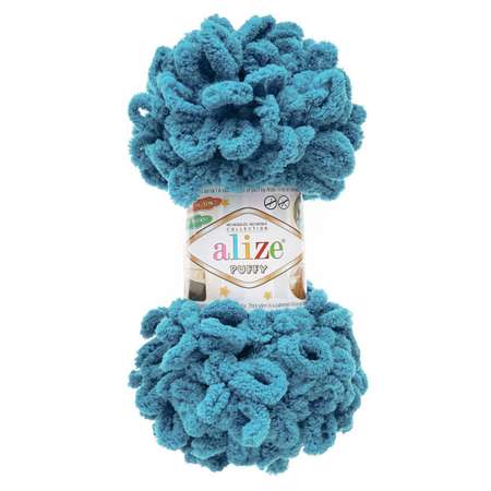 Пряжа для вязания Alize puffy 100 г 9 м микрополиэстер фантазийная плюшевая 294 петроль 5 мотков