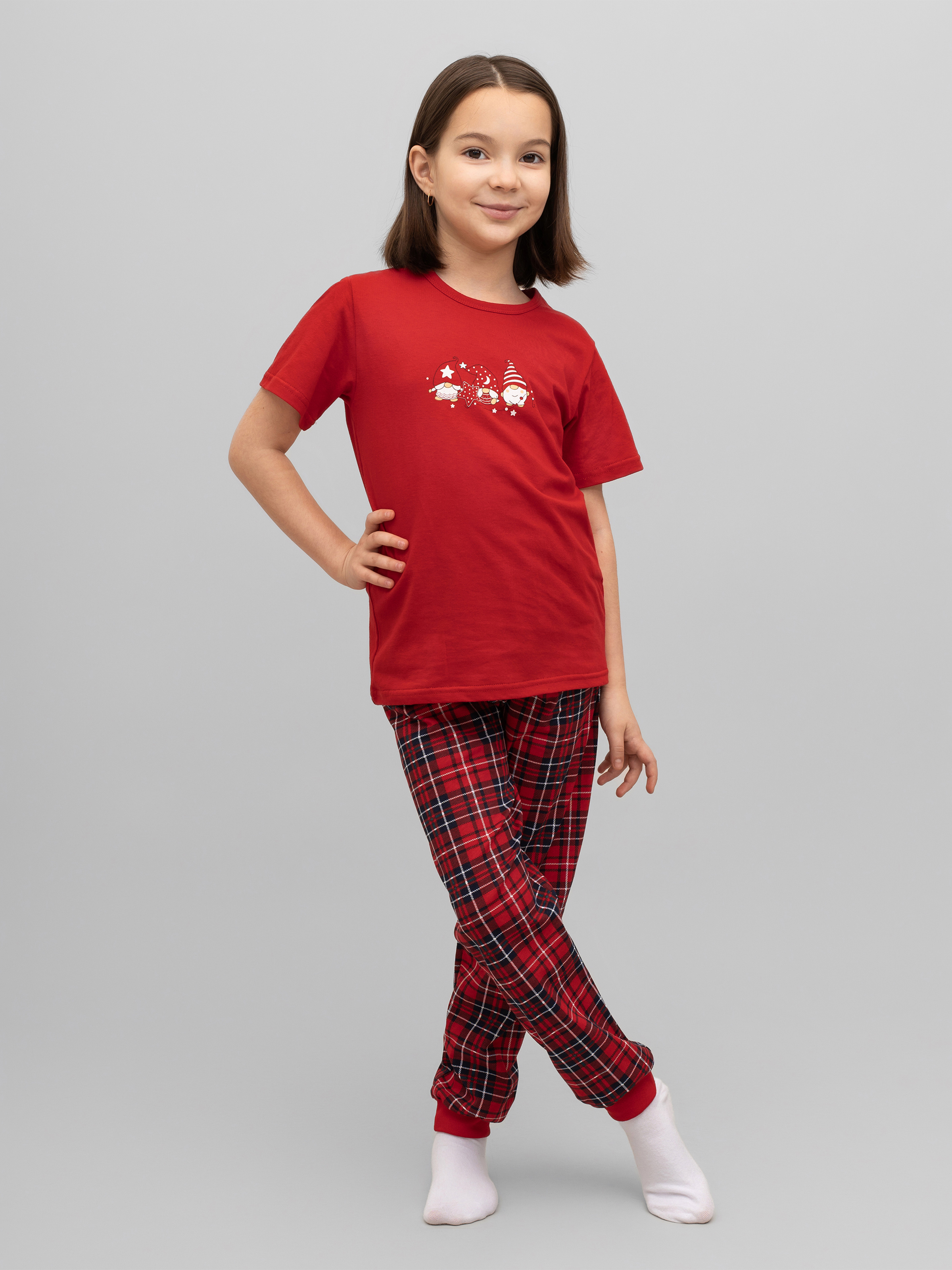 Пижама Утенок 827п красный клетка гномы - фото 4