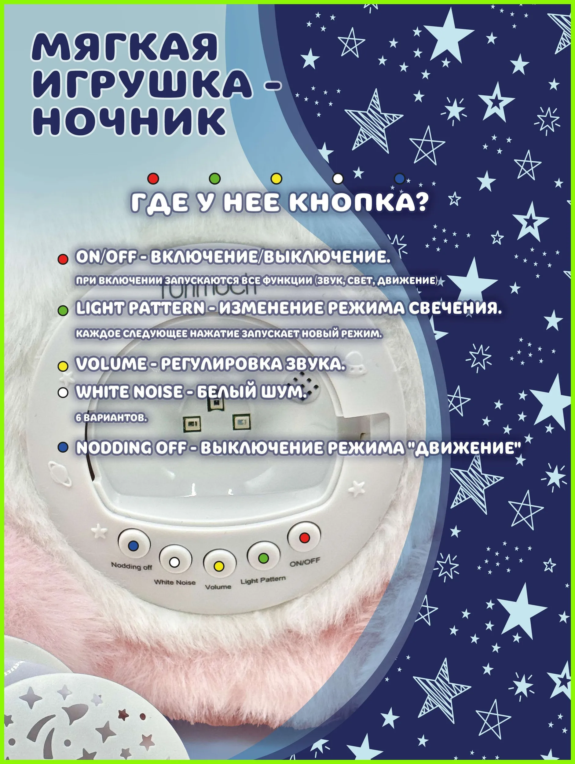 Мягкая игрушка Baby Toys Кролик ночник проектор - фото 8