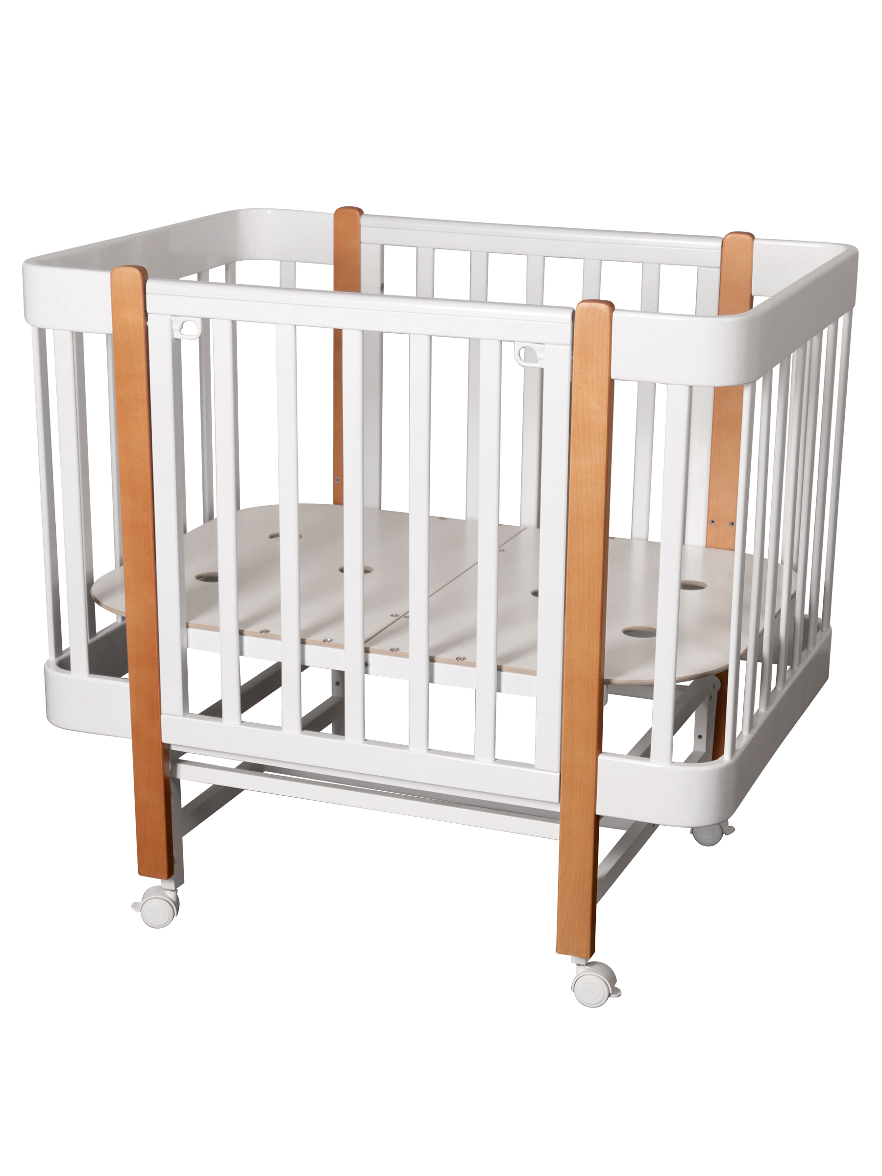 Детская кроватка Ingo Tiny белый-натуральный, продольный маятник - фото 7